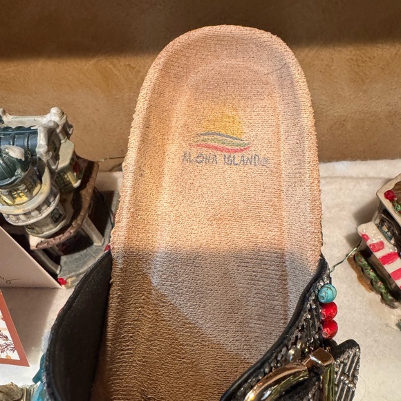 Aloha Island Beaded Sandals - Black and Turquoise - Picture 3 of 7